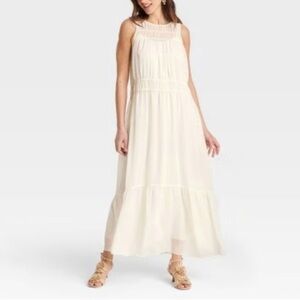 NWT NWT A New Day Cream Chiffon Maxi Dress Size S - Slip Lining -Light Breezy